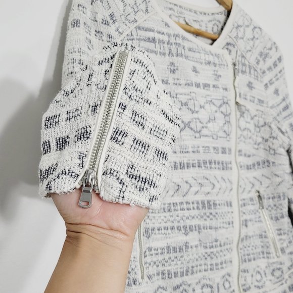 Cato Ivory Gray Textured Blazer Lined Collarless Cotton Blend Professional Sz M - Picture 2 of 9